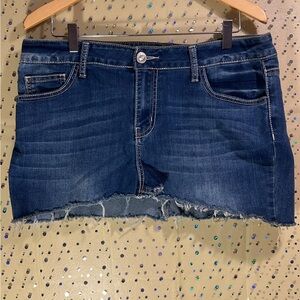 Denim Mini Skirt with Frayed Hem